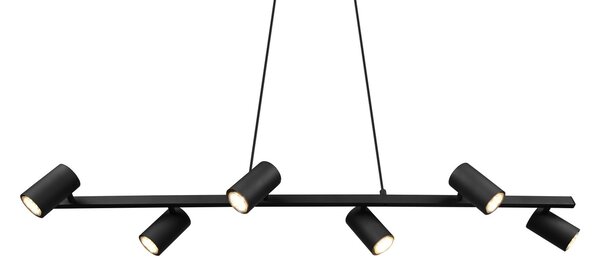 Trio Leuchten 302400632 MARLEY black -Závěsný bodový lustr nad stůl v černé barvě, 6 x GU10, 115cm (Šestibodový lustr nad jídelní stůl s naklápěcími hlavami)