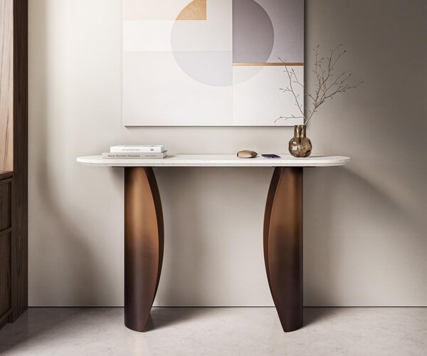 DELIFE Konzolový stůl Solena 135x40 cm mramor bílá kov zlatá Fusion Finish