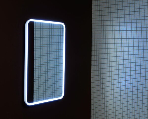 Sapho Sapho, FLOAT LED podsvícené zaoblené zrcadlo v rámu 500x700mm, bílá, 22571