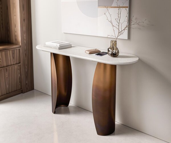 DELIFE Konzolový stůl Solena 135x40 cm mramor bílá kov zlatá Fusion Finish