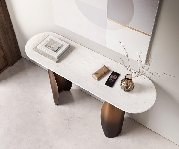 DELIFE Konzolový stůl Solena 135x40 cm mramor bílá kov zlatá Fusion Finish