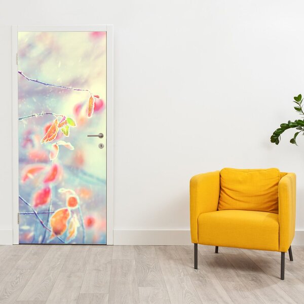 Fototapeta na dveře - Lístky v ledu (95x205cm)