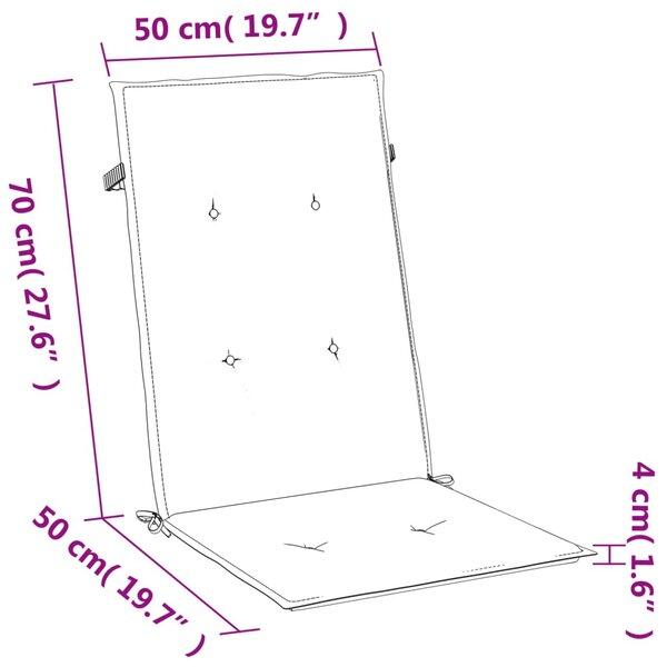 Podušky na židli vysoké opěradlo 2 ks modrá melanž 120x50x4 cm