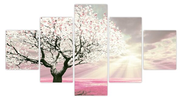 Růžový obraz stromu (125x70 cm)
