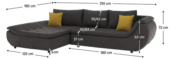 KONDELA Sedací souprava, šedohnědá/žlutá, látka, levá, BRATO