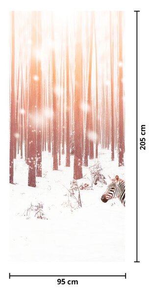 Fototapeta na dveře - Zebra v zasněženém lese (95x205cm)
