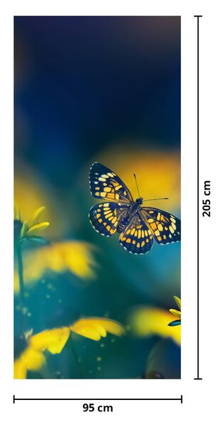 Fototapeta na dveře - Žlutý motýl s květy (95x205cm)