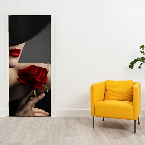 Fototapeta na dveře - Žena s růží (95x205cm)