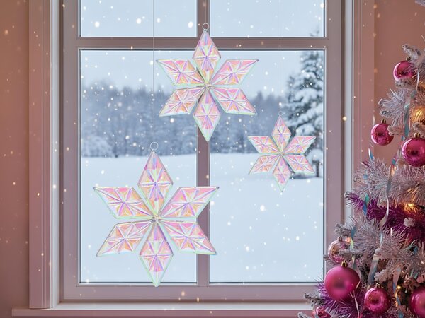 Sada 3 závěsných dekorací RENSJON Hvězda 25/35/46 cm Pestrá