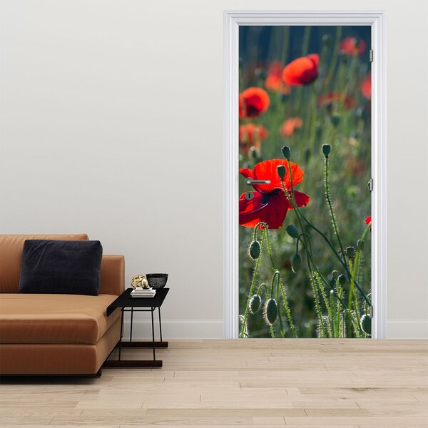 Fototapeta na dveře - Louka s Vlčími máky (95x205cm)