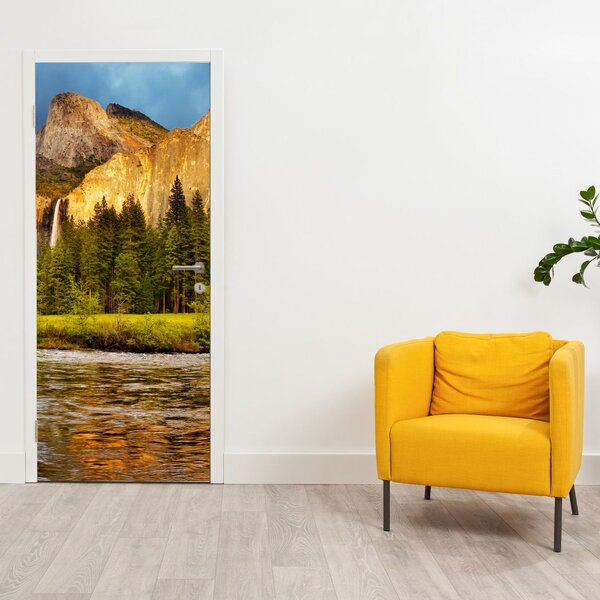 Fototapeta na dveře - Skály u jezera (95x205cm)