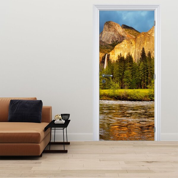 Fototapeta na dveře - Skály u jezera (95x205cm)