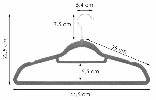 Velurová ramínka 44,5 cm, šedá, 20ks SPRINGOS HG0061