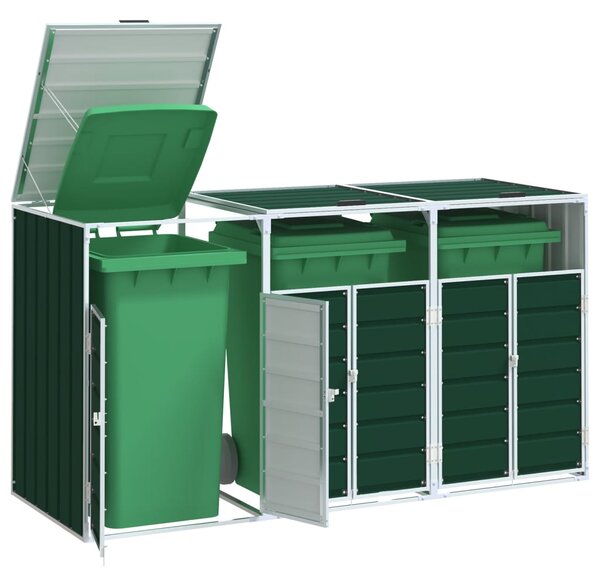 Box na 3 popelnice zelený 216 x 81 x 115 cm ocel