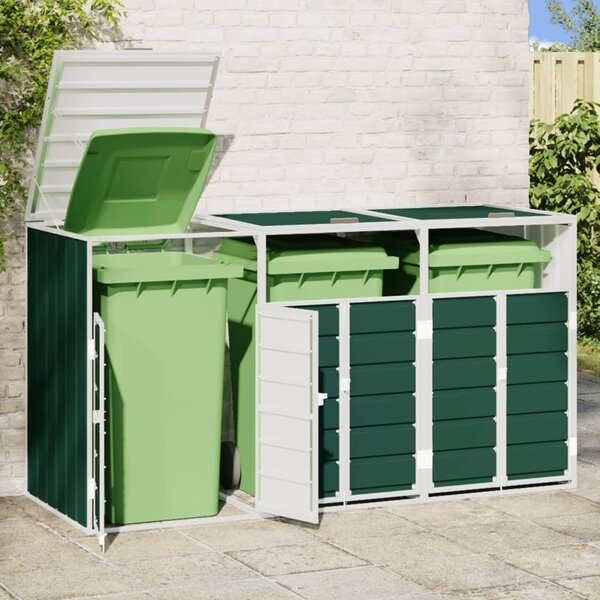 Box na 3 popelnice zelený 216 x 81 x 115 cm ocel