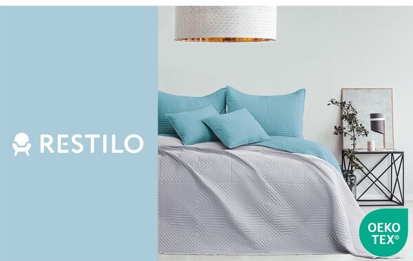 Modrý/světle šedý prošívaný přehoz z mikrovlákna 220x240 cm Softa – Restilo