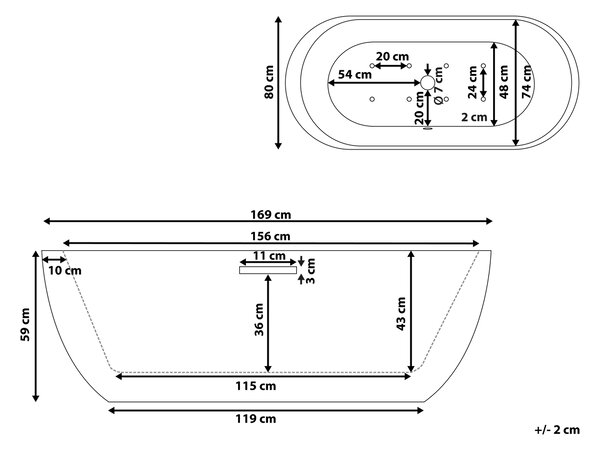 Volně stojící vířivka s LED osvětlením NEVIS 170 x 80 cm Bílá