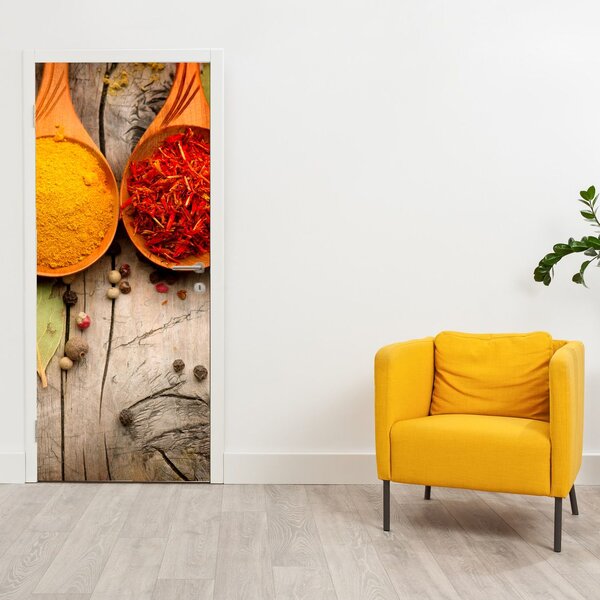Fototapeta na dveře - Koření na dřevě (95x205cm)