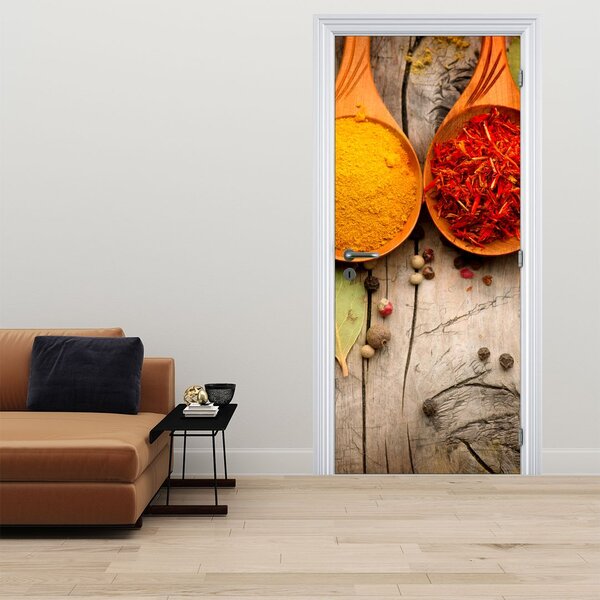 Fototapeta na dveře - Koření na dřevě (95x205cm)