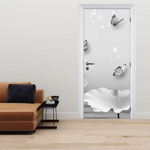 Fototapeta na dveře - Květinový design s motýlky (95x205cm)