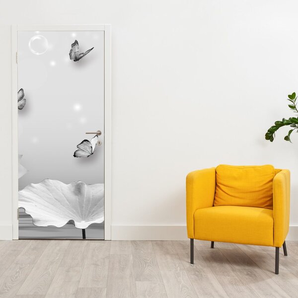 Fototapeta na dveře - Květinový design s motýlky (95x205cm)