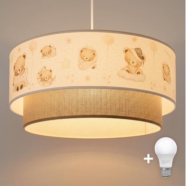 Brilagi- LED Dětský lustr na lanku BOBO 1xE27/60W/230V pr. 40 cm bílá/béž./medv