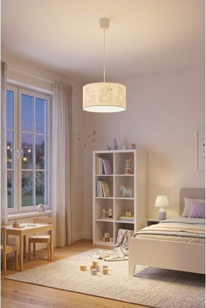 Brilagi -LED Dětský lustr na lanku BOBO 1xE27/60W/230V pr. 35 cm bílá/jednorožci