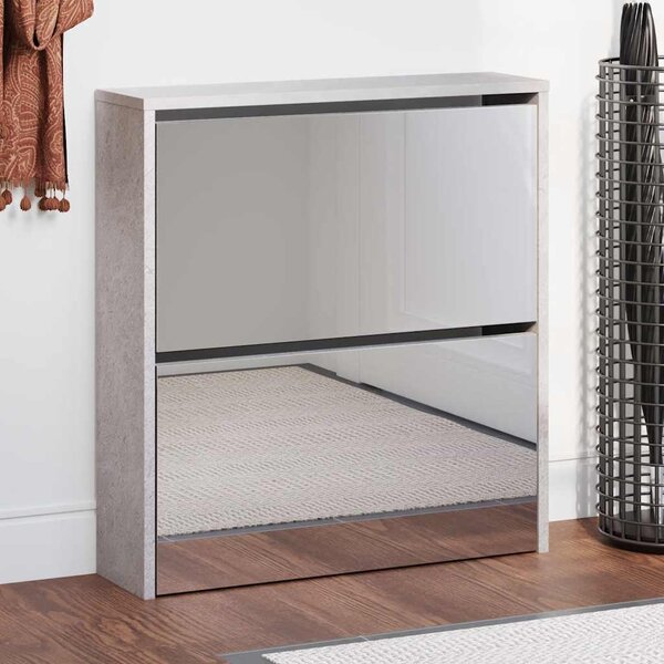 Botník se zrcadlem 2patrový betonově šedá 63 x 17 x 67 cm