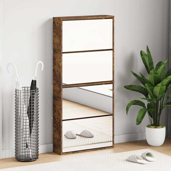 Botník se zrcadlem 4patrový kouřový dub 63 x 17 x 134 cm