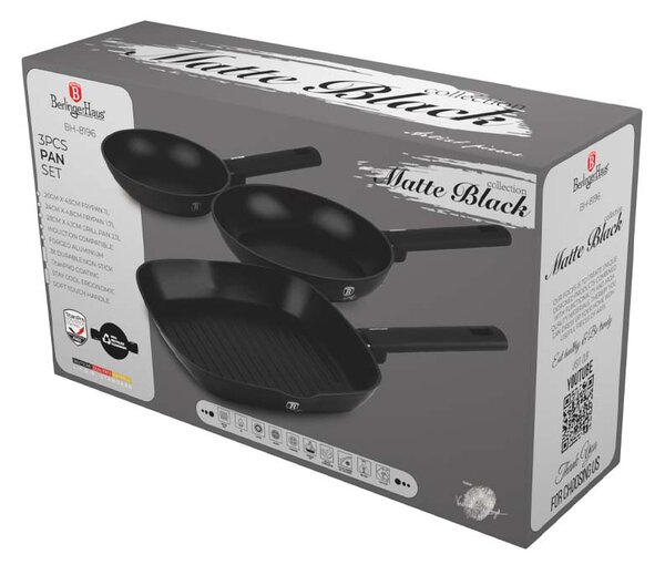 Sada pánví s titanovým povrchem 3 ks Matte Black Collection steak