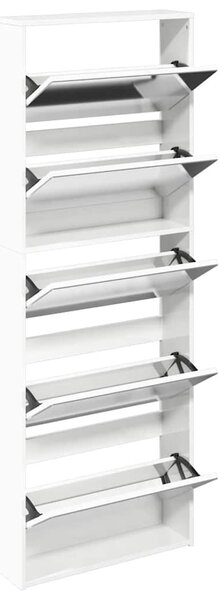 Botník se zrcadlem 5patrový bílý s vysokým leskem 63x17x169,5cm
