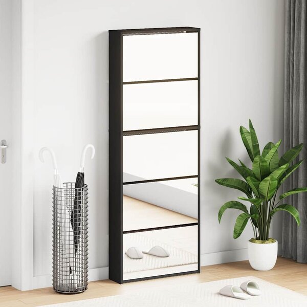 Botník se zrcadlem 5patrový černý 63 x 17 x 169,5 cm