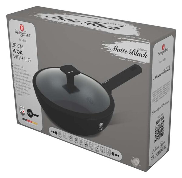 Pánev WOK s titanovým povrchem a poklicí 28 cm Matte Black Collection