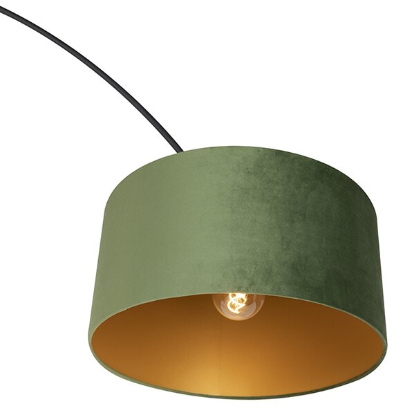 Oblouková lampa černá ssametovým stínidlem zelená se zlatem 50 cm - XXL