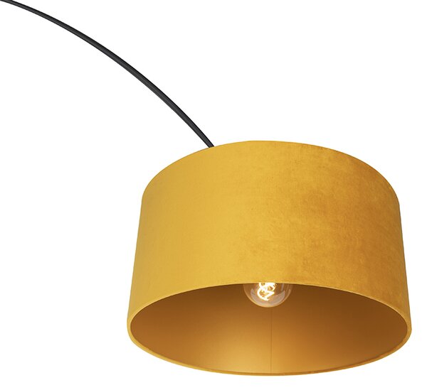 Oblouková lampa černá s sametovým stínítkem okrově žlutá se zlatem 50 cm - XXL
