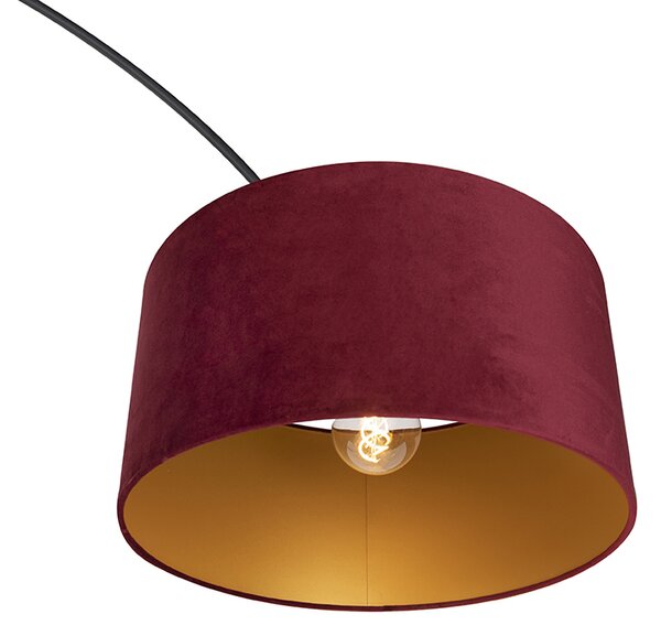 Oblouková lampa sčerným sametovým stínítkem červené barvy se zlatem 50 cm - XXL