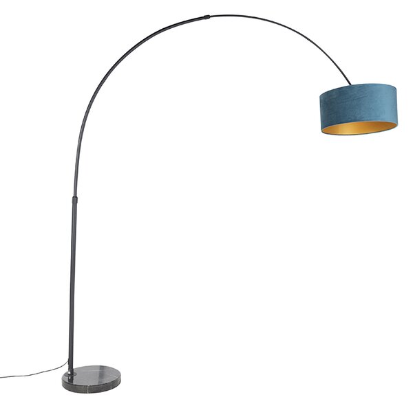 Oblouková lampa černá sametová stínidlo modrá se zlatem 50 cm - XXL