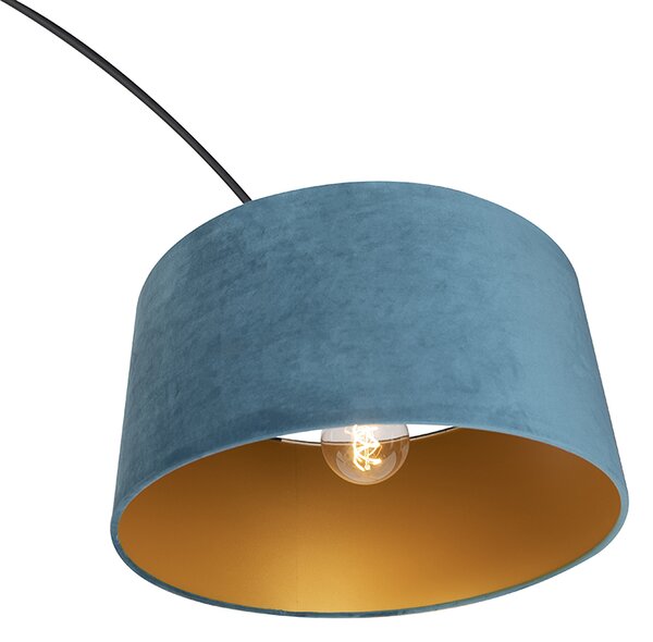 Oblouková lampa černá sametová stínidlo modrá se zlatem 50 cm - XXL