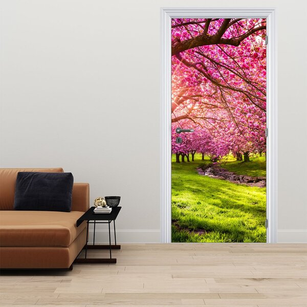 Fototapeta na dveře - Rozkvetlé třešně (95x205cm)