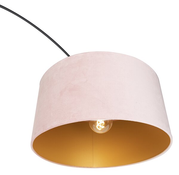 Oblouková lampa černá s sametovým stínítkem růžovým se zlatem 50 cm - XXL