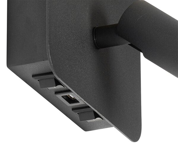 Nástěnné svítidlo černé vč. LED s USB a lampičkou na čtení se spínačem - Robin