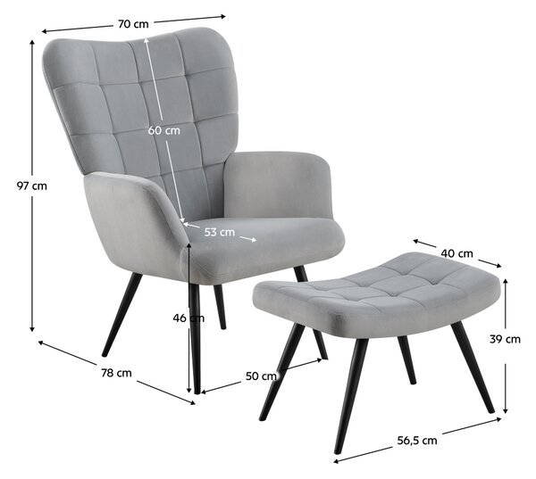 Vikio Křeslo s podnoží šedá Velvet látka černá noha TKR112S