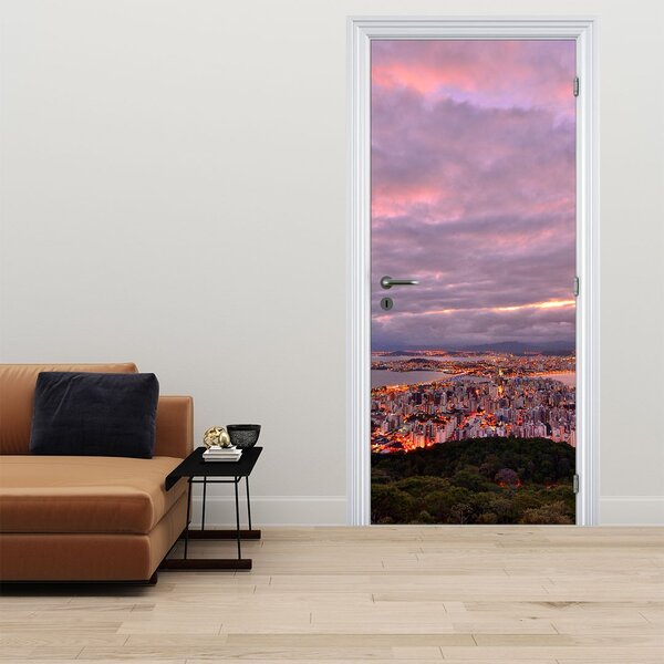 Fototapeta na dveře - Soumrak nad městem (95x205cm)