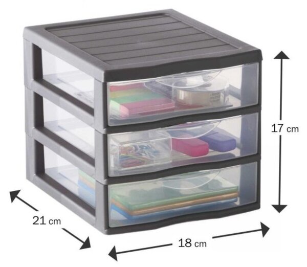 SUNDIS Úložný box se 3 zásuvkami, antracit, OFFICEMIX A6