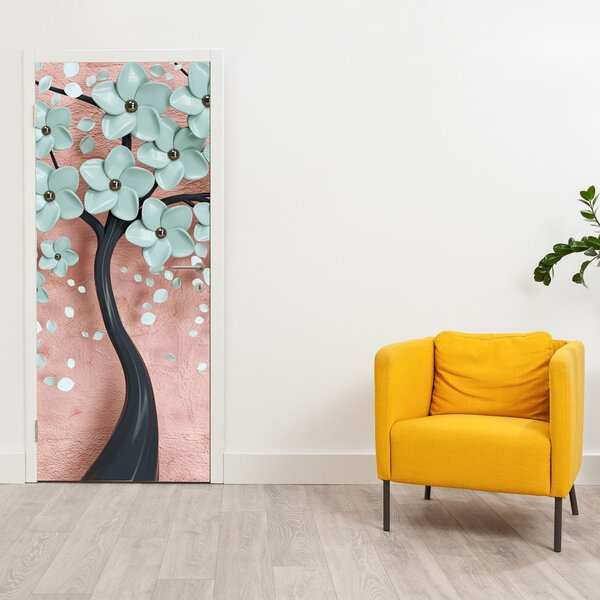 Fototapeta na dveře - Pastelově modré květy (95x205cm)