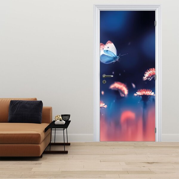 Fototapeta na dveře - Pampelišky s modrým motýlem (95x205cm)
