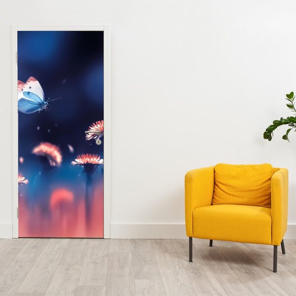 Fototapeta na dveře - Pampelišky s modrým motýlem (95x205cm)