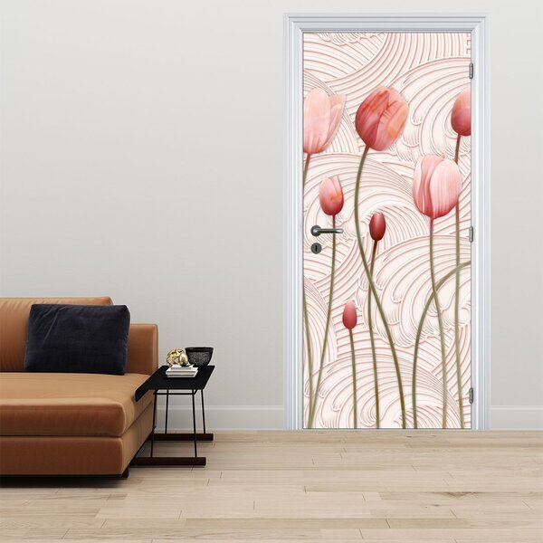 Fototapeta na dveře - Růžové tulipány (95x205cm)