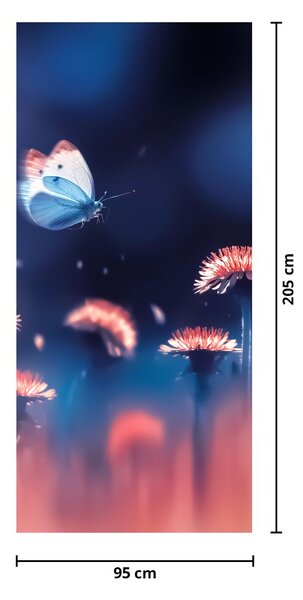 Fototapeta na dveře - Pampelišky s modrým motýlem (95x205cm)