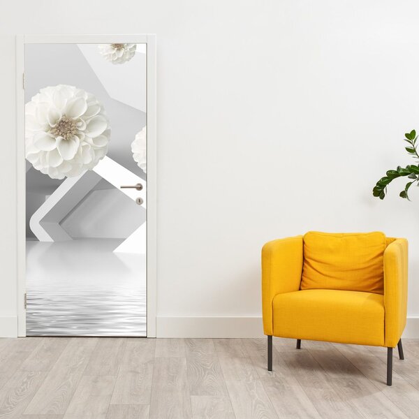 Fototapeta na dveře - Abstrakce s bílými květy (95x205cm)